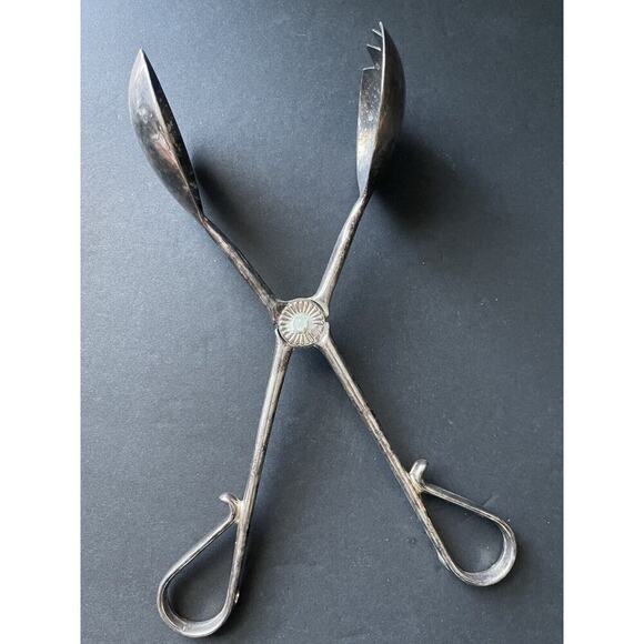 Vintage Silver Plated Serving Tongs Scissor Style Salad Server Servingware - Picture 1 of 6